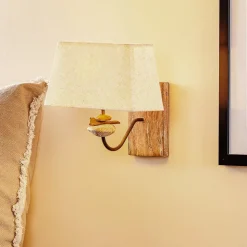 Wandlamp Seregon met steendecor en stoffen kap