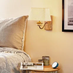 Wandlamp Seregon met steendecor en stoffen kap