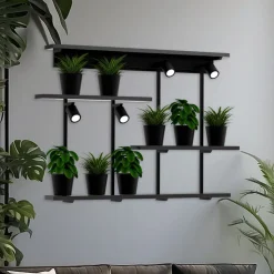 Wandlamp Shelf, zwart, breedte 102 cm, hout, 4-lamps.