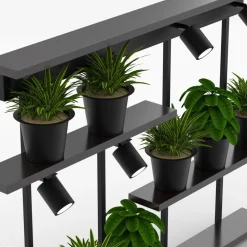 Wandlamp Shelf, zwart, breedte 102 cm, hout, 4-lamps.