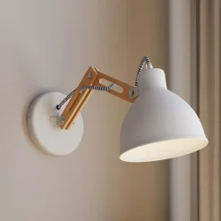 Wandlamp Skansen, houten arm verstelbaar, wit