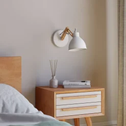 Wandlamp Skansen, houten arm verstelbaar, wit
