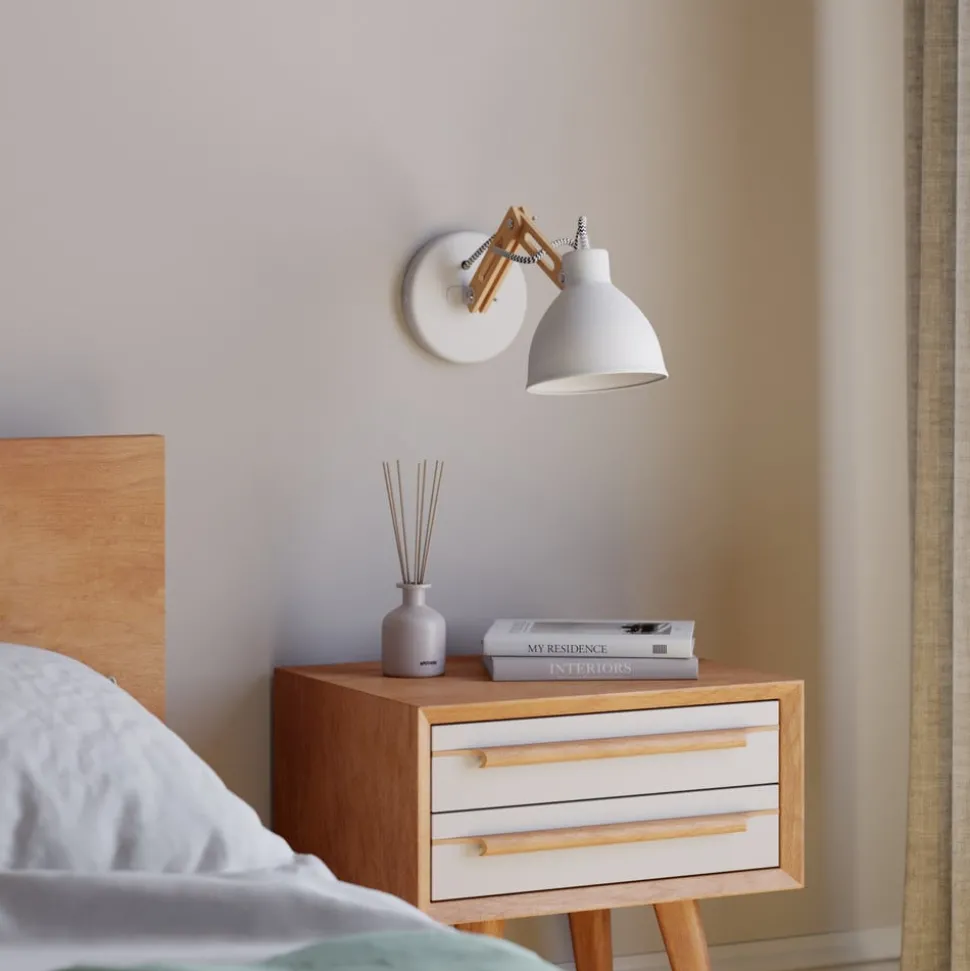 Wandlamp Skansen, houten arm verstelbaar, wit