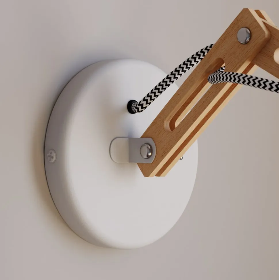 Wandlamp Skansen, houten arm verstelbaar, wit