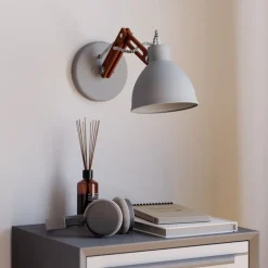 Wandlamp Skansen, houten arm verstelbaar, grijs