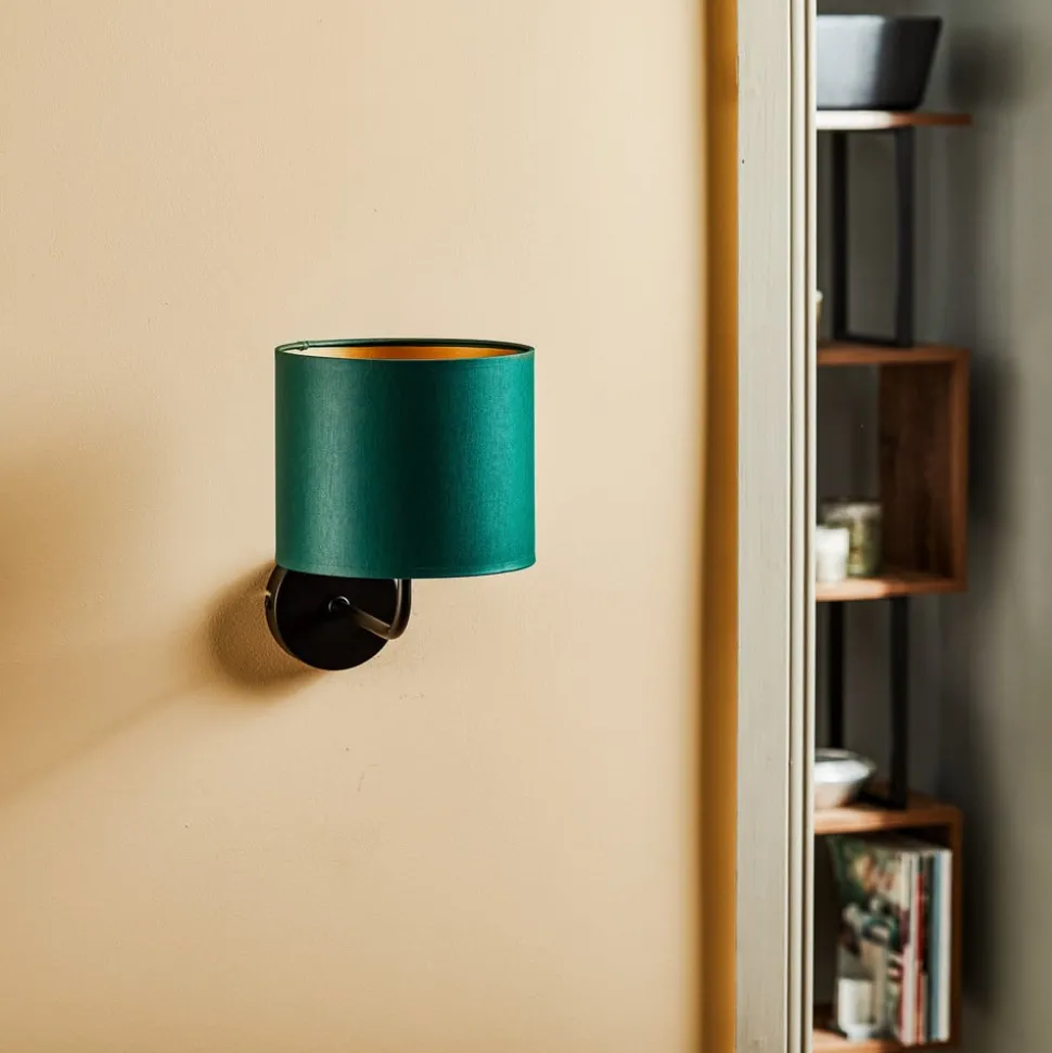 Wandlamp Soho, cilindrisch, groen/goud