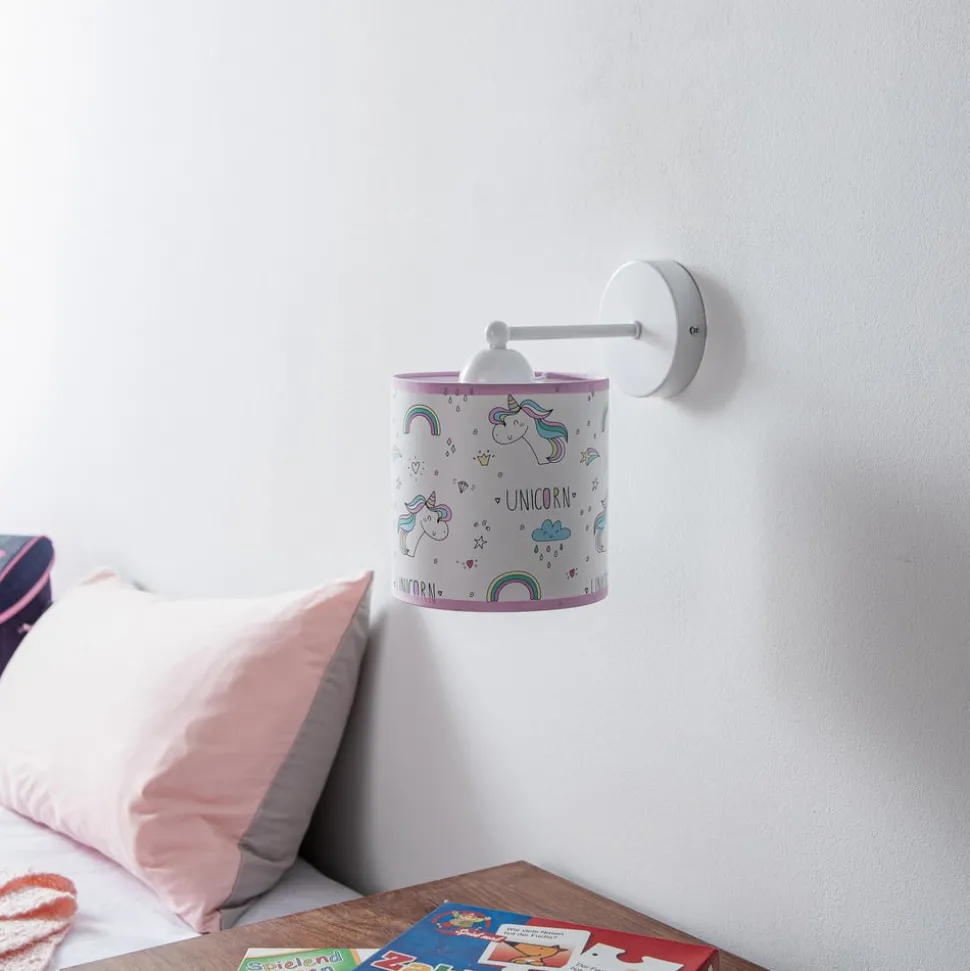 Wandlamp Unicorn, wit, met eenhoornmotief