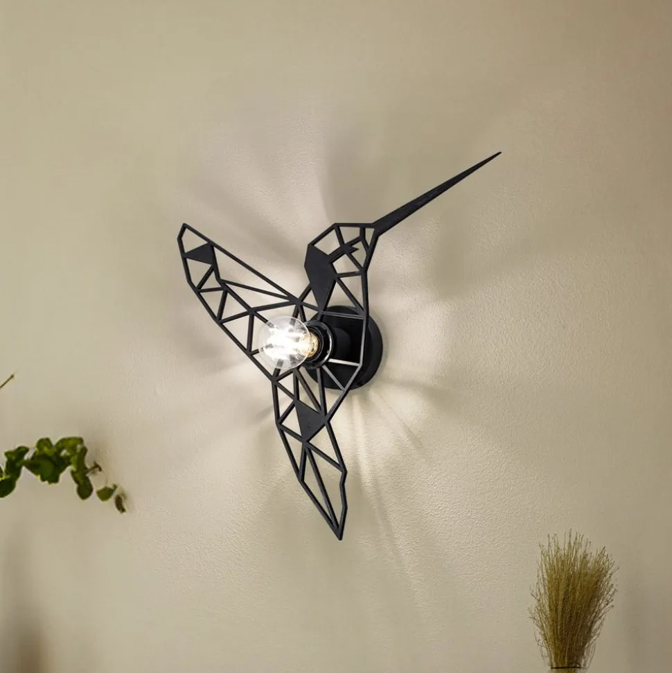 Wandlamp W-053 Lasercut, zwart vogelontwerp