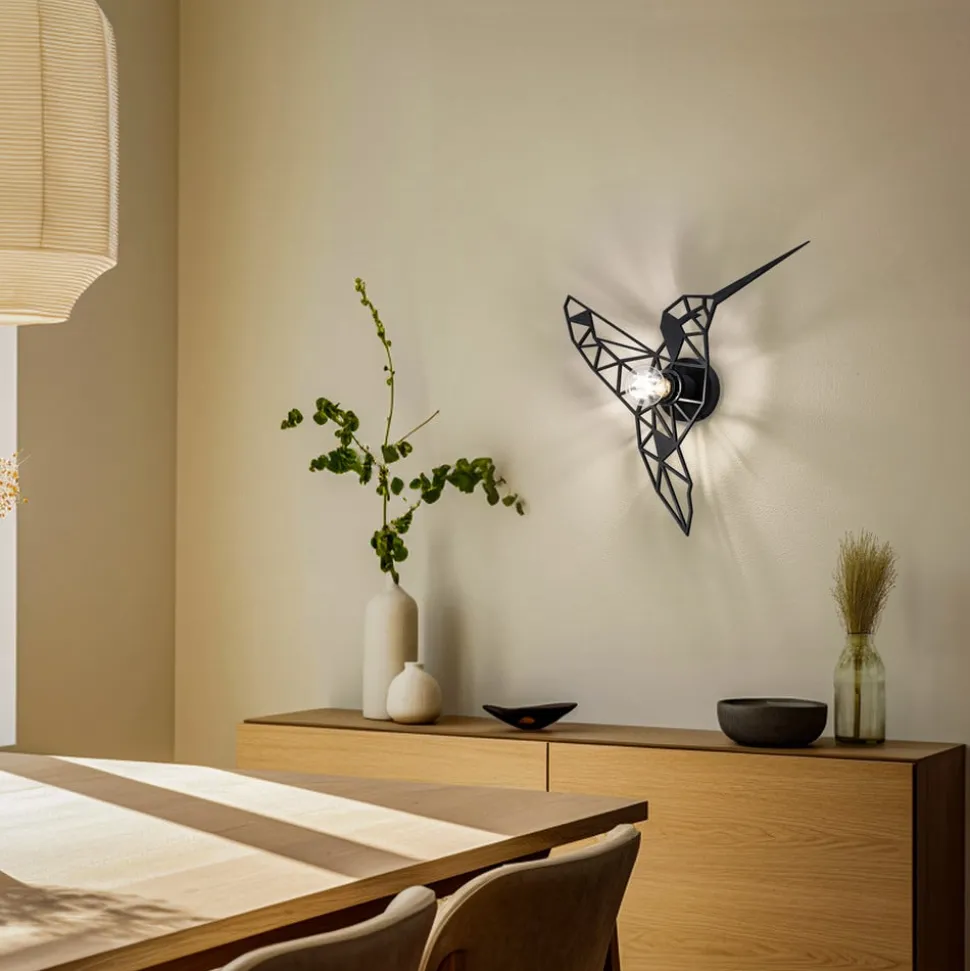 Wandlamp W-053 Lasercut, zwart vogelontwerp