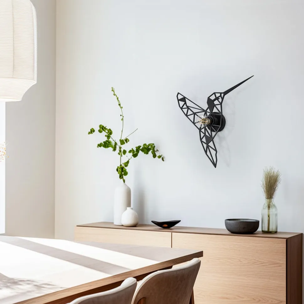 Wandlamp W-053 Lasercut, zwart vogelontwerp