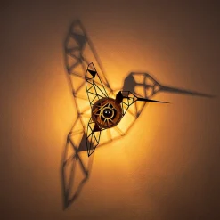 Wandlamp W-053 Lasercut, zwart vogelontwerp
