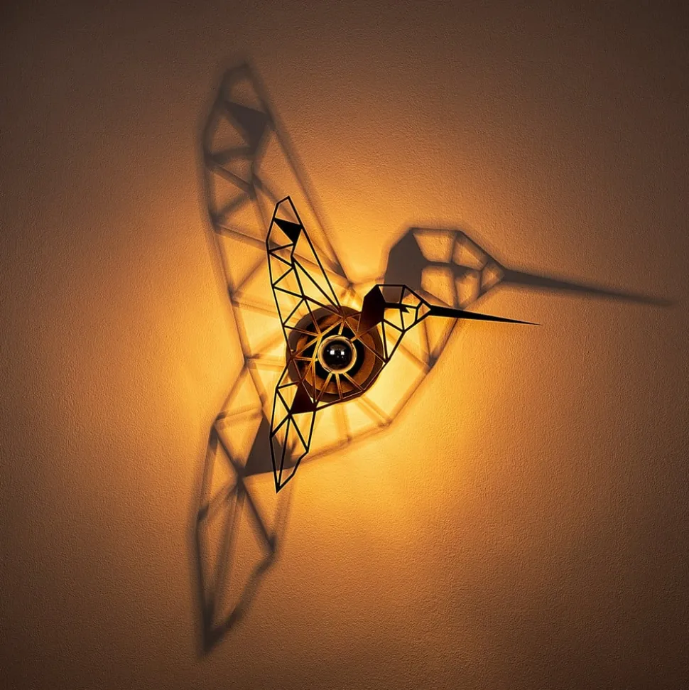 Wandlamp W-053 Lasercut, zwart vogelontwerp