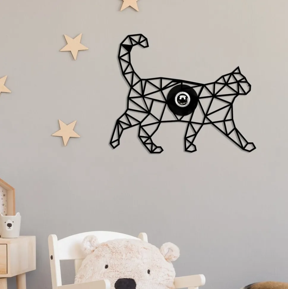 Wandlamp W-041, lasergesneden, ontwerp zwarte kat