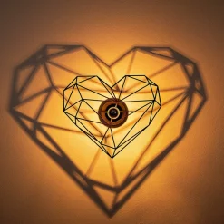 Wandlamp W-046, zwart, hartjesmotief, MDF-hout lasergesneden