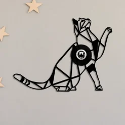 Wandlamp W-037, zwart, kattenmotief, MDF-hout, lasergesneden