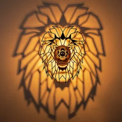 Wandlamp W-056, zwart, leeuwendesign, MDF-hout lasergesneden