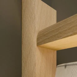 Wandlamp Zweden, wit, textiel, eikenhout, breedte 20 cm