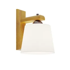 Wandlamp Zweden, wit, textiel, eikenhout, breedte 20 cm