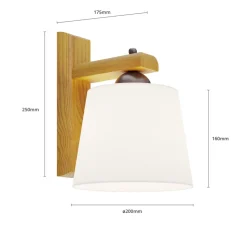 Wandlamp Zweden, wit, textiel, eikenhout, breedte 20 cm