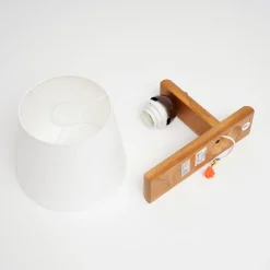 Wandlamp Zweden, wit, textiel, eikenhout, breedte 20 cm