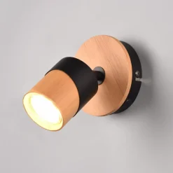 Wandspot Aruni van hout, 1-lamp, zwart