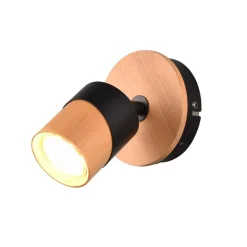 Wandspot Aruni van hout, 1-lamp, zwart