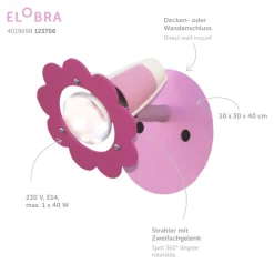 Wandspot bloem, roze, 1-lamp