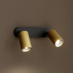 Wandspot Eye Spot 2-lamps, zwart/messing