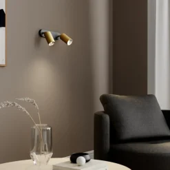 Wandspot Eye Spot 2-lamps, zwart/messing