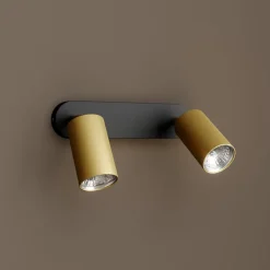 Wandspot Eye Spot 2-lamps, zwart/messing