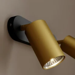 Wandspot Eye Spot 2-lamps, zwart/messing