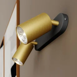 Wandspot Eye Spot 2-lamps, zwart/messing