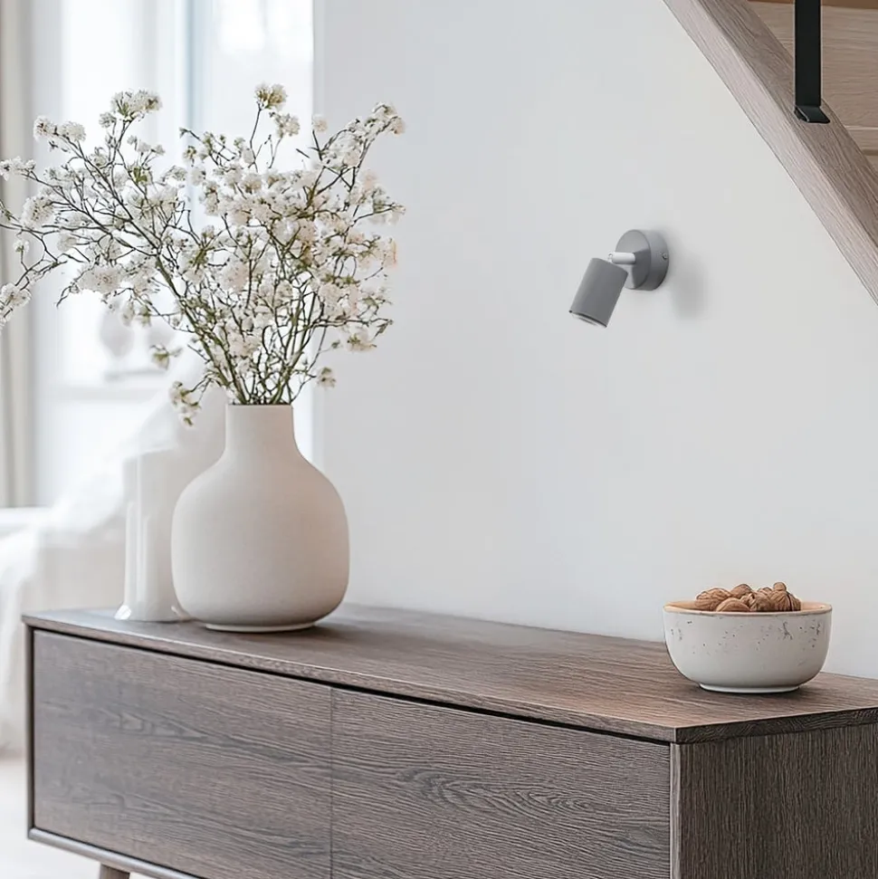 Wandspot Livia, grijs, 13 cm, metaal, verstelbaar, GU10