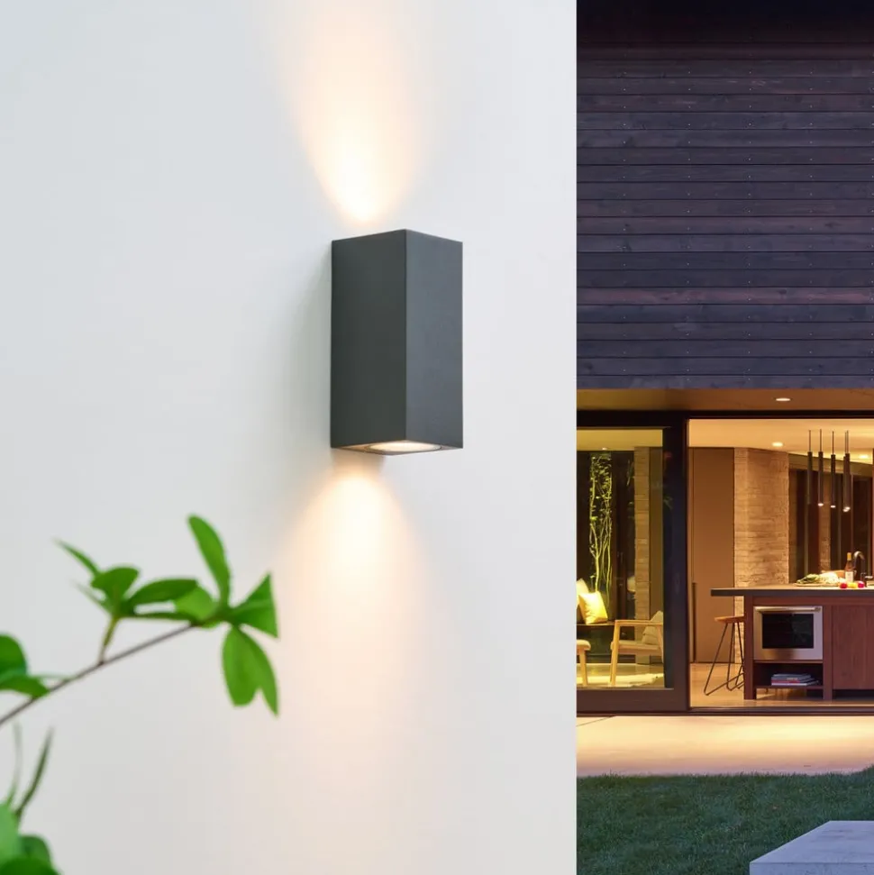 Wandspot Lucande Lavina, 17 cm, antraciet, GU10, 2-lamps.