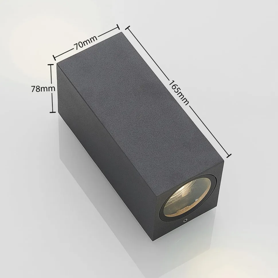 Wandspot Lucande Lavina, 17 cm, antraciet, GU10, 2-lamps.