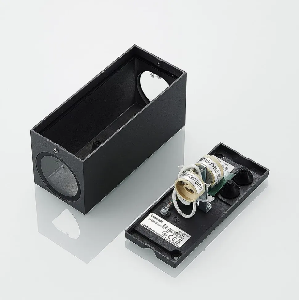 Wandspot Lucande Lavina, 17 cm, antraciet, GU10, 2-lamps.