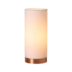 Witte tafellamp Ronja met koperkleurige voet