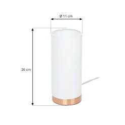 Witte tafellamp Ronja met koperkleurige voet