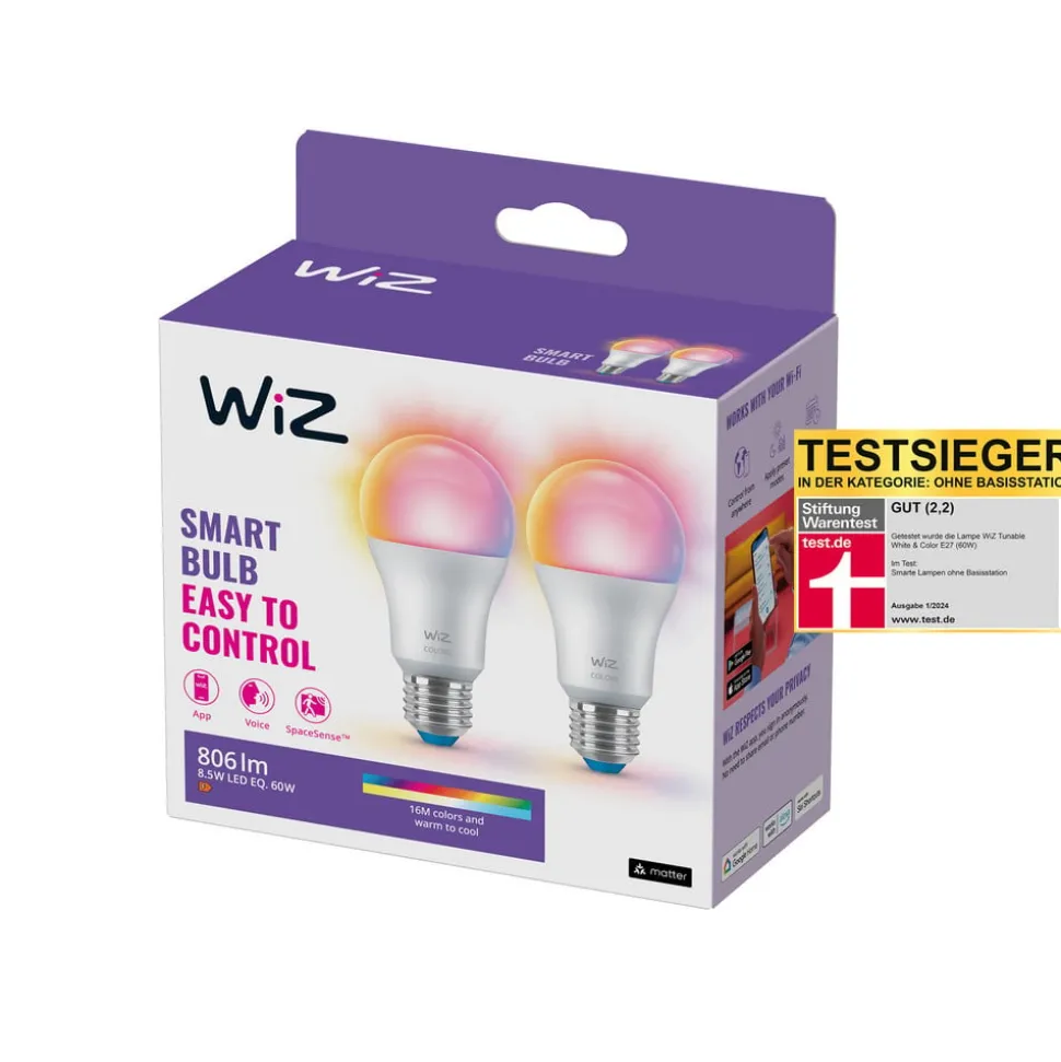 WiZ A60 LED lamp mat WiFi E27 8,5W RGBW set van 2