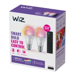 WiZ A60 LED mat WiFi E27 8,5W RGBW afstandsbediening set van 2