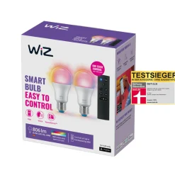 WiZ A60 LED mat WiFi E27 8,5W RGBW afstandsbediening set van 2