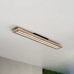Woody LED plafondlamp, lengte 80 cm, eiken/zwart, 3.000 K