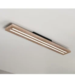 Woody LED plafondlamp, lengte 80 cm, eiken/zwart, 3.000 K