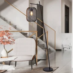 Wrington vloerlamp, hoogte 194 cm, zwart, staal