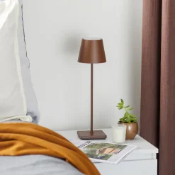 Zafferano Poldina LED tafellamp oplaadbare batterij, mat, bruin