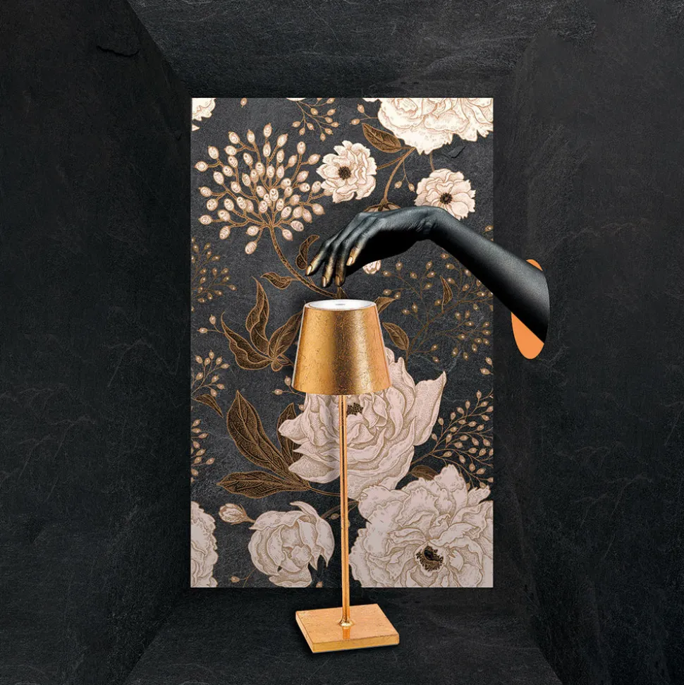 Zafferano Poldina LED tafellamp batterij decor goud