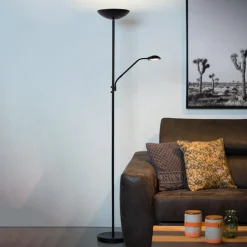 Zenith LED uplighter met LED leeslamp, zwart