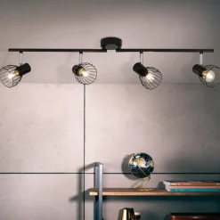 Zwarte plafondspot, lengte 81,5 cm, zwart, 4-lamps,