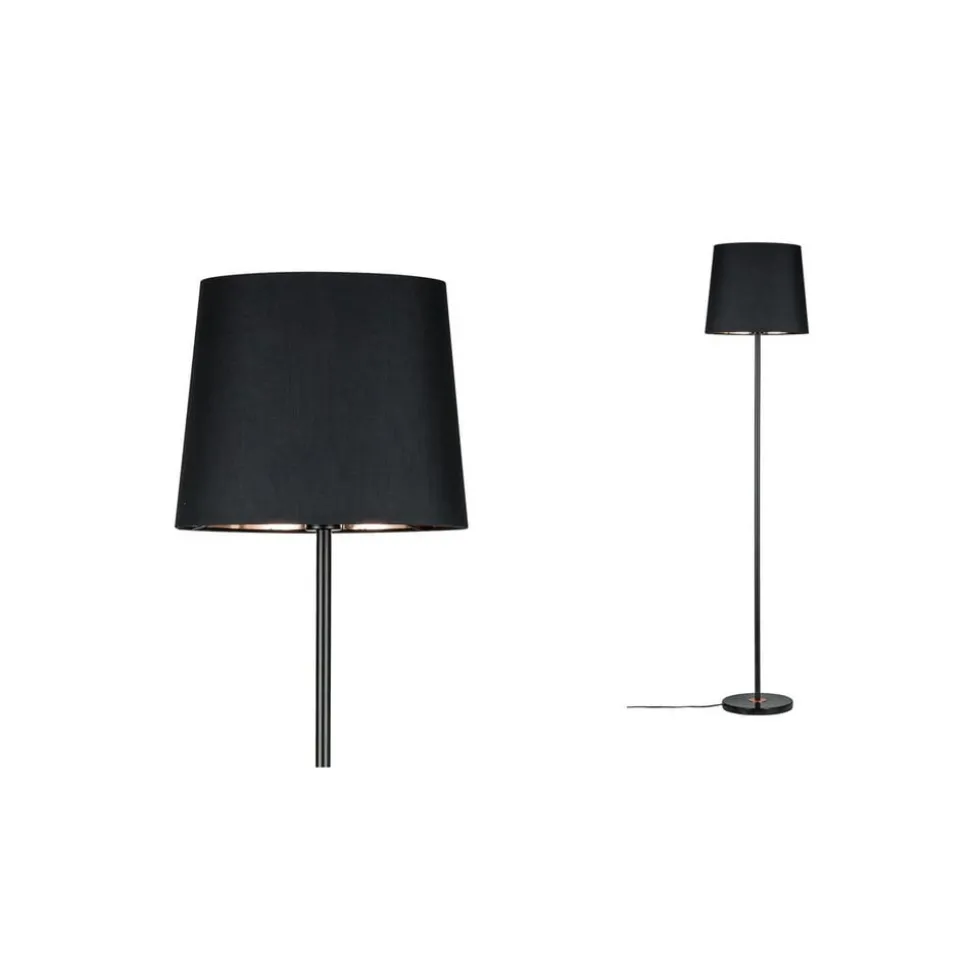 Zwarte textiele vloerlamp Enja met marmeren voet